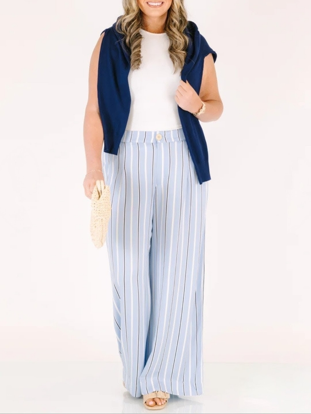 Striped Wide Leg Pants in Light Blue